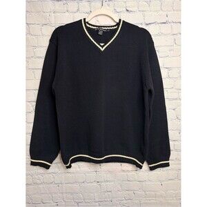 VINTAGE Club Monaco Black Varsity Cricket Preppy Business Casual VNeck Sweater L